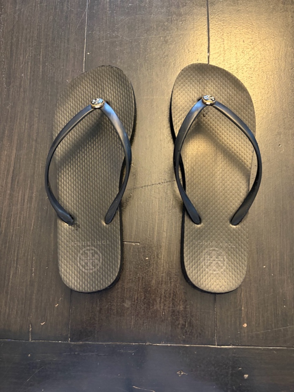 Tory Burch Black Logo-Embellished Flip Flop Sandals